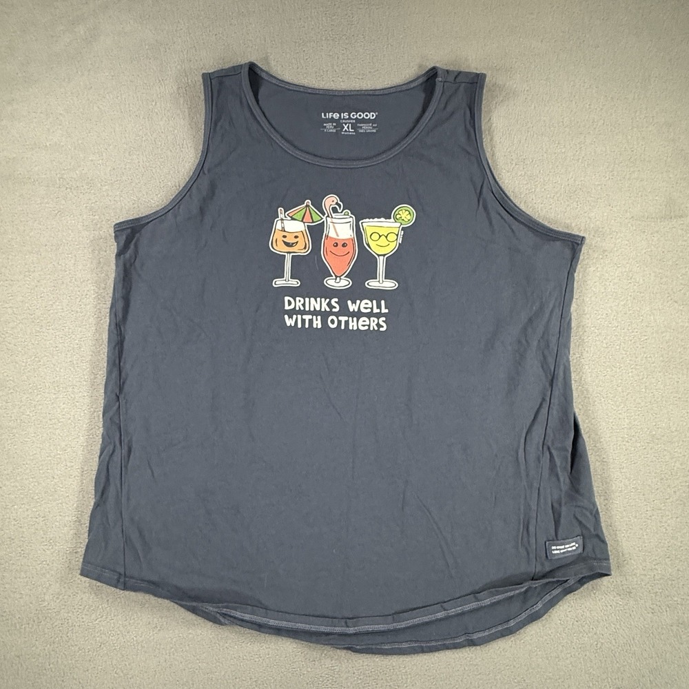 Life is Good Mens XL Blue Crusher Tank Top Drinks Well With Others Tiki Beach